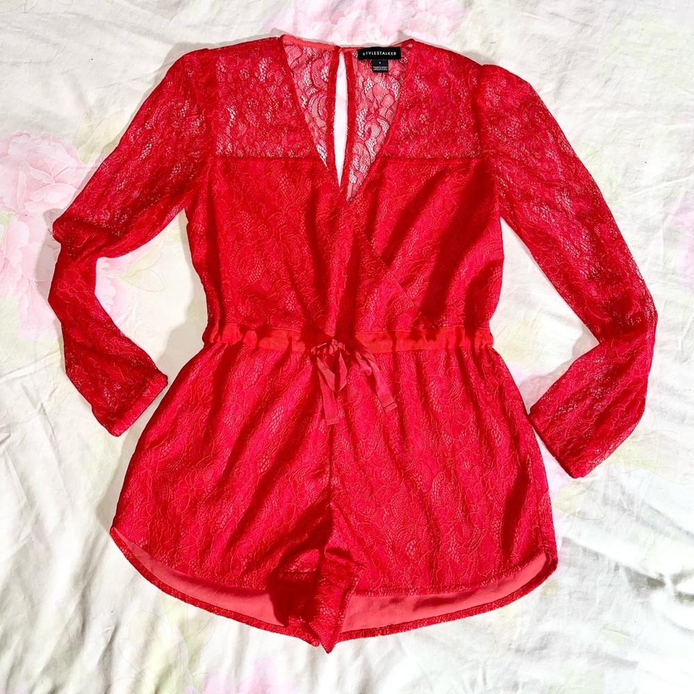 ♥️ Stylestalker Romper lace shorts Red - Picture 13 of 15
